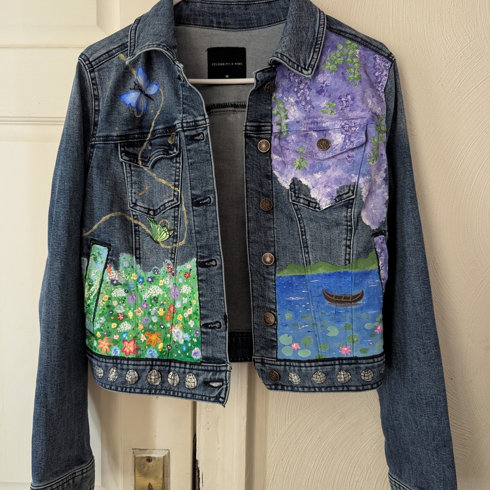 Artistic Denim Jacket with Nature Design
